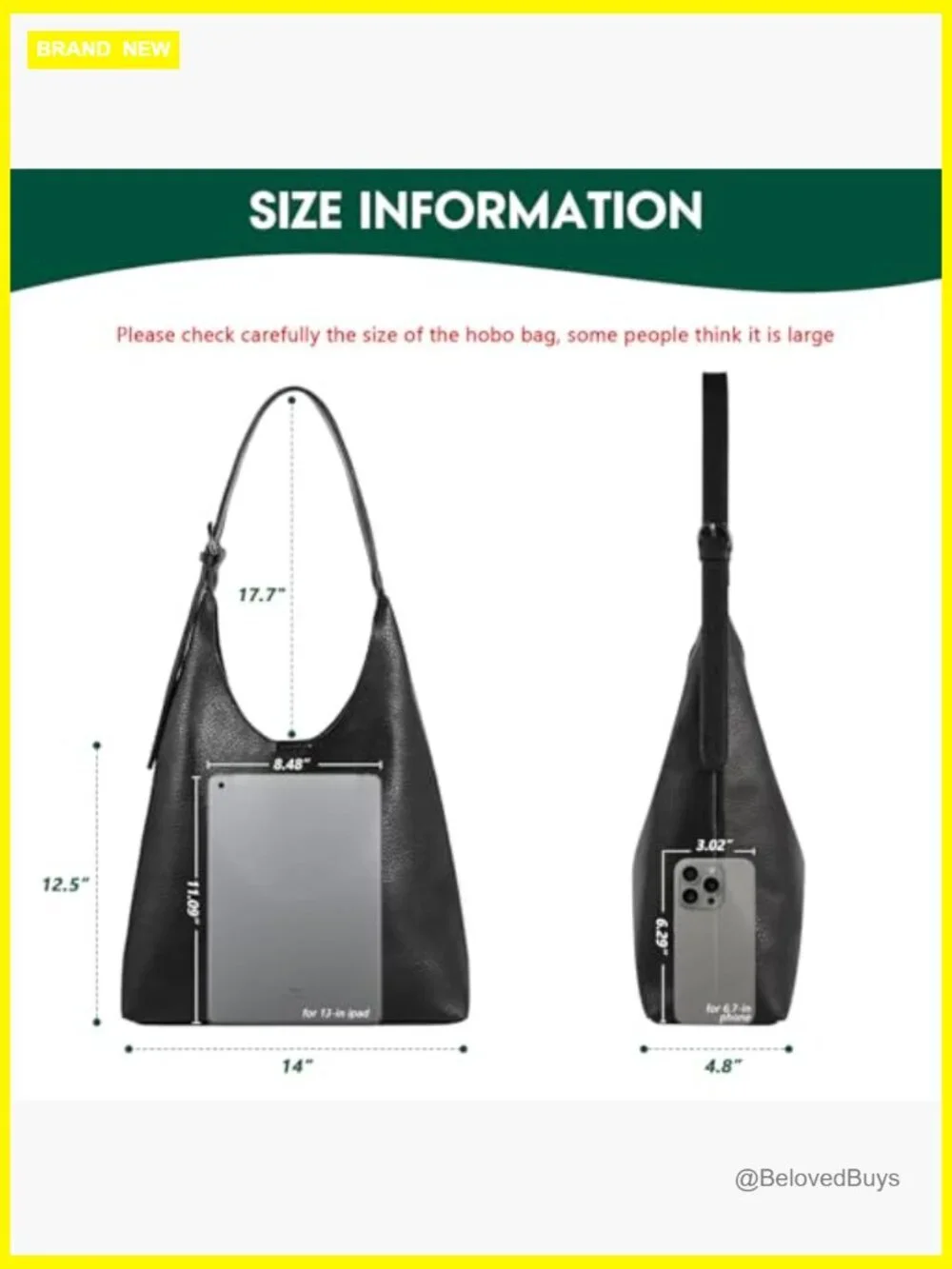 Slouchy Hobo Bag Vegan Leather Shoulder Tote Purse Women